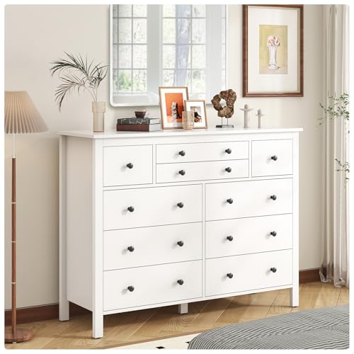 10 Drawer Large Black Dresser for Bedroom, 47.2" Long Chest of Drawers with Deep Drawers, Modern Wooden Storage Dresser for Closet, 36.2" Tall TV Stand for Living Room, Hallway, Entryway