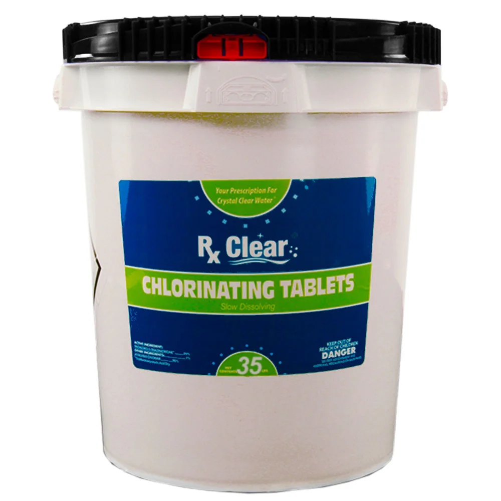 Rx Clear 1" Stabilized Chlorine Tablets for Use in Swimming Pools and Spas, 35 lb Bucket