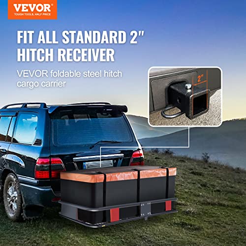 VEVOR 60x24x6 Folding Hitch Carrier - 500lb Capacity Cargo Basket & Waterproof Bag, Fits 2" Hitch Receiver for SUV, Truck, Pickup