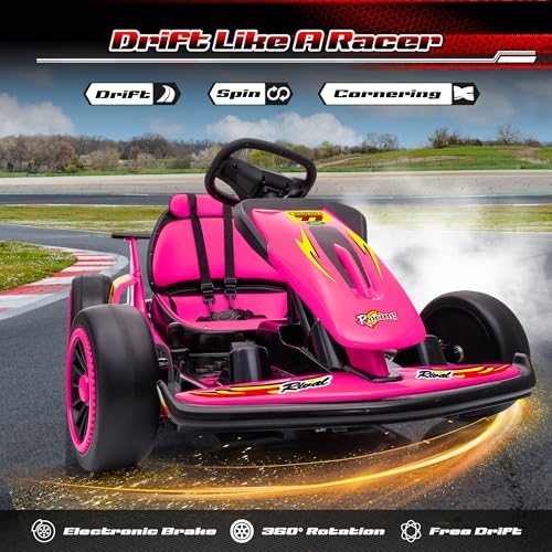 24V Electric Go Kart for Kids, 400W Drift Cart with EVA Tires, High/Low Speed, Max Speed 8.1 MPH, Music, Wireless, Electric Crazy Go-Kart Outdoor Ride on Toy for Kids Ages 6+, Red