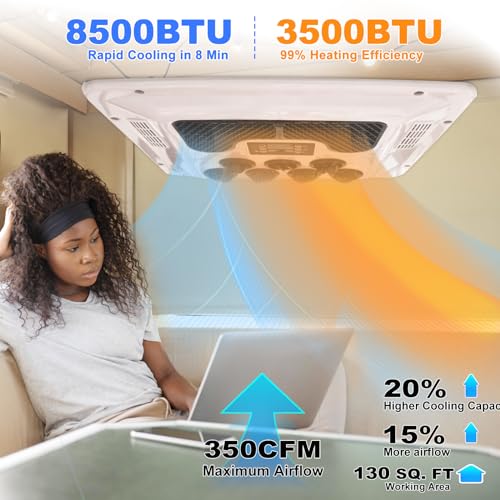 12V Camper Air Conditioner with Heat, Universal for RV Rooftop AC Unit, 12 Volt DC Air Conditioner Heater Combo, Quiet A/C Unit 2 in 1 Heating Cooling for Truck Trailer Boat Motorhome Tractor Caravan