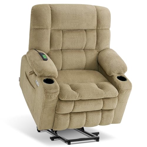 MCombo Dual Motor Power Lift Recliner Chair with Massage and Heat for Elderly People, Infinite Position, USB Ports, Cup Holders, Fabric 7890 (Medium-Regular, Burgundy)