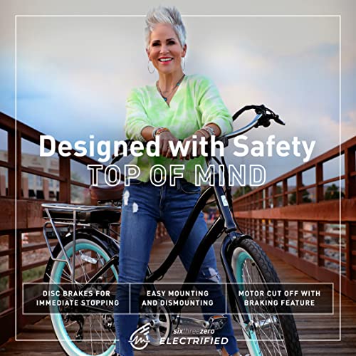 sixthreezero EVRYjourney Women's Electric Bike, Step-Through Touring Hybrid eBike, 250/500 Watt Motor, 26" Bicycle, Multiple Colors