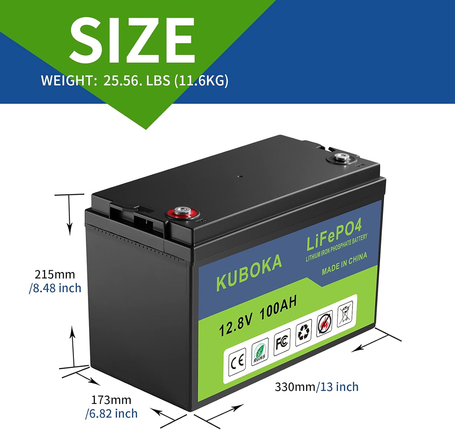 12 Volt Rechargeable Battery - Lithium Battery - 12V 100Ah Lifepo4 Battery Replace SLA Battery | Built-in BMS | Perfect for RV, Solar, Marine, Home Energy Storage and Off-Grid Applications etc.