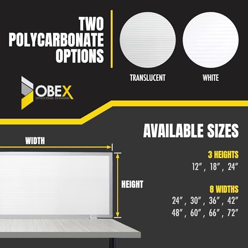 Polycarbonate Office Desk Mounted Privacy Screen Adjustable Table Top Panel Divider, Universal Aluminum Bracket-USA Made, 24" X 24", White