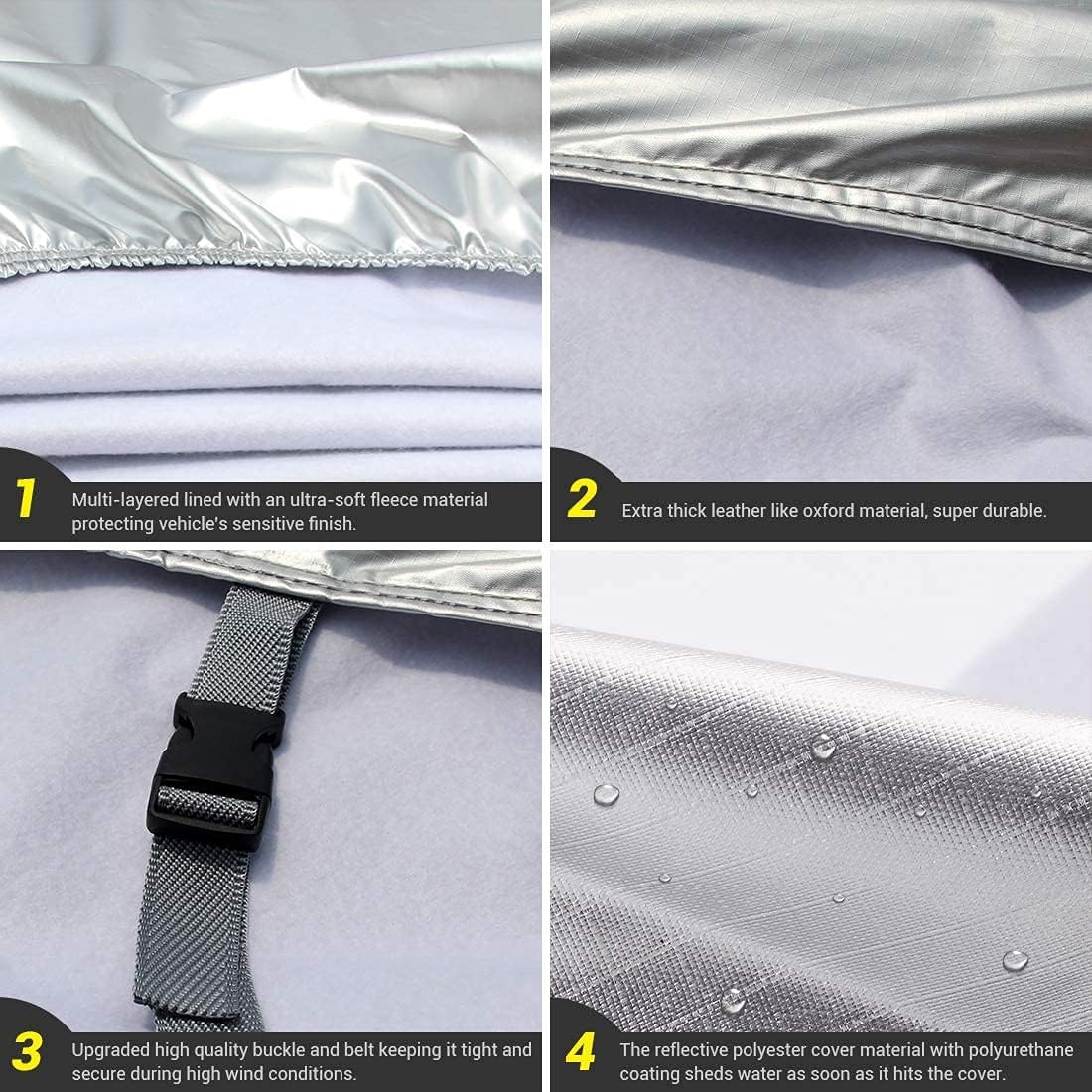 Tecoom Super Heavy Duty Multiple Layers Car Cover All Weather Waterproof Windproof Snow Sun Rain Protective with Buckles & Belt,Without Mirror Pockets Fit 150-178 Length Coupe/Convertible/Sport Car