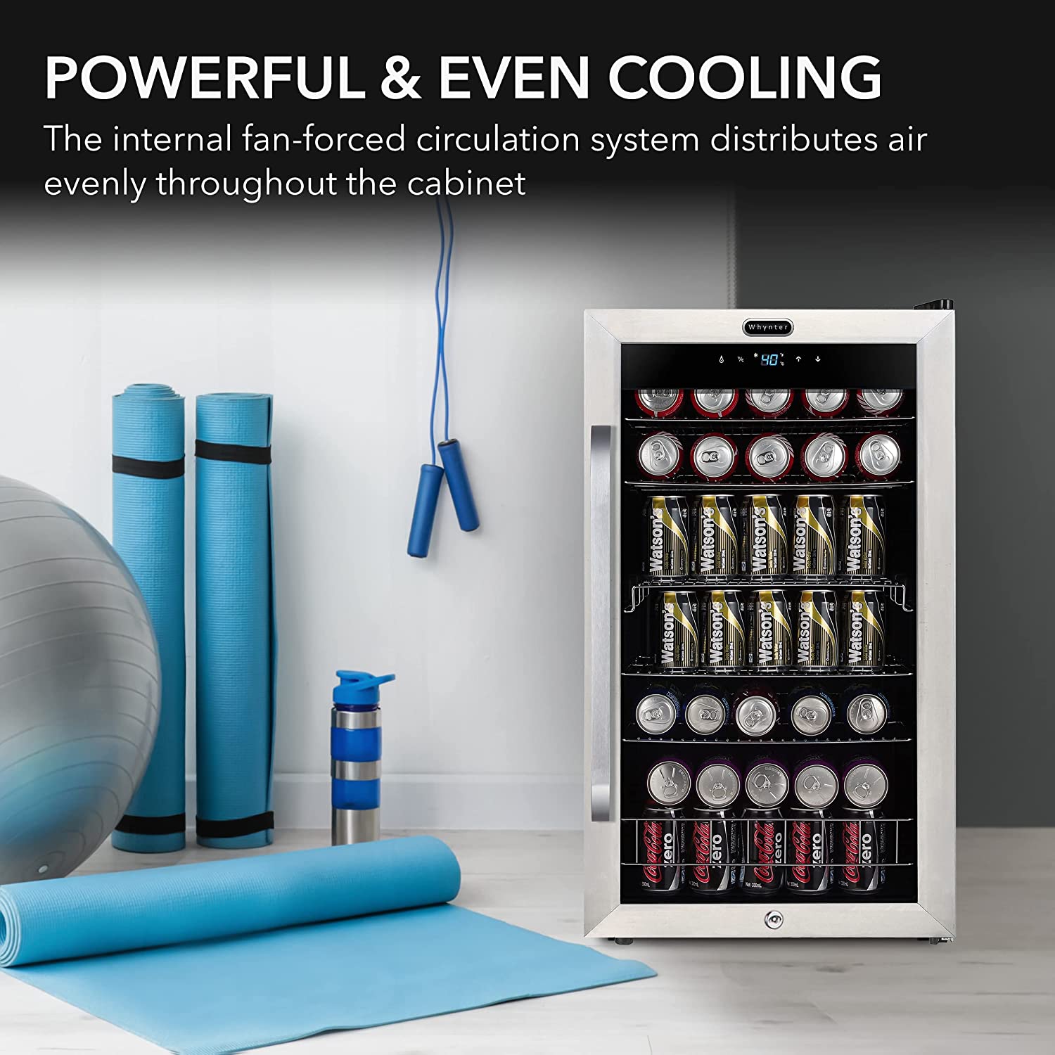 YONG BR-1211DS Beverage Refrigerator and Cooler, Mini Fridge with Glass Door, Lock, Digital Control and Internal Fan, 3.4 cu. ft, Stainless Steel
