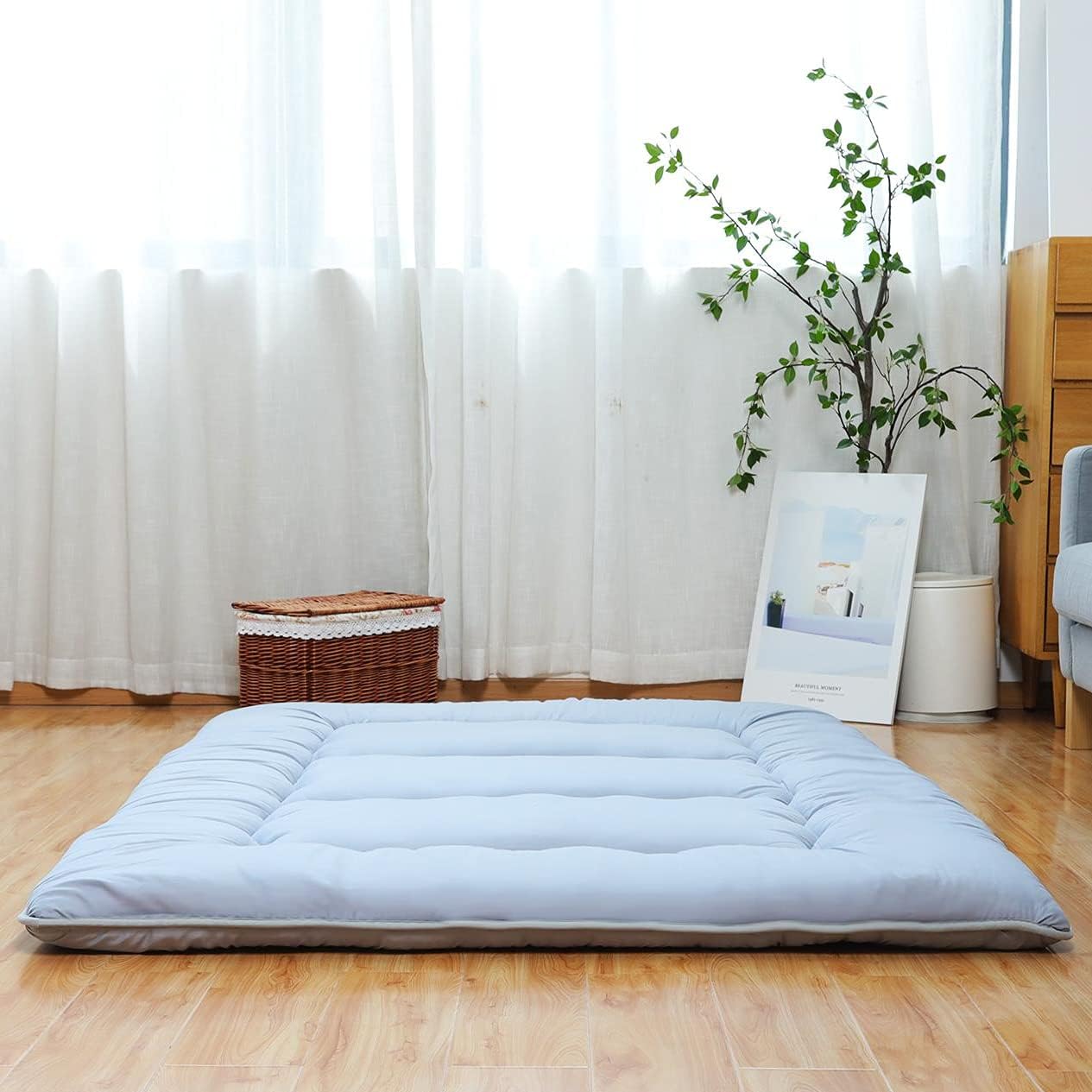 XICIKIN Japanese Floor Mattress, Japanese Futon Mattress Foldable Mattress, Roll Up Mattress Tatami Mat with Washable Cover, Easy to Store and Portable for Camping, Cactus, Twin Full Queen