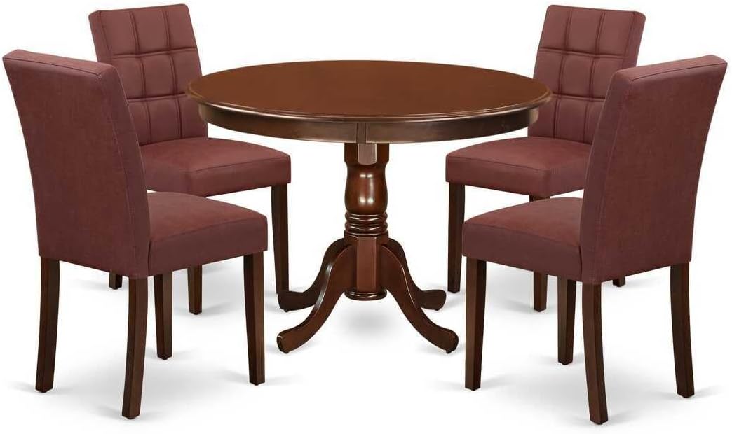 Natural Beauty 5 Piece Dining Set includes A Round Kitchen Table with Pedestal and 4 Chairs, Mahogany