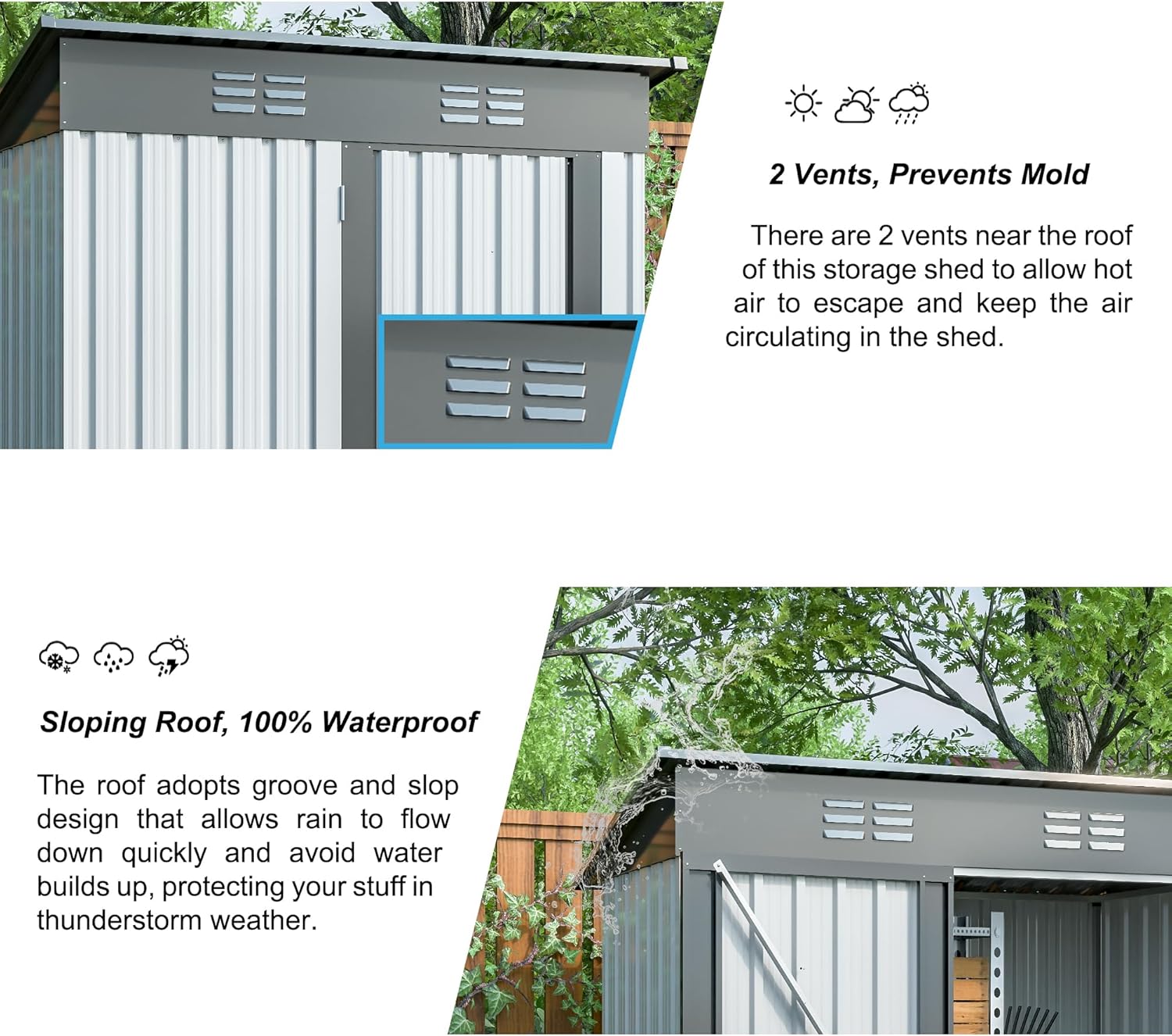 Metal Storage Shed 5x3 FT, Metal Utility Tool Sheds & Outdoor Garden Storage Cabinet with Latches and Lockable Doors for Patio Furniture, Backyard, Lawn, Meadow, Farmland