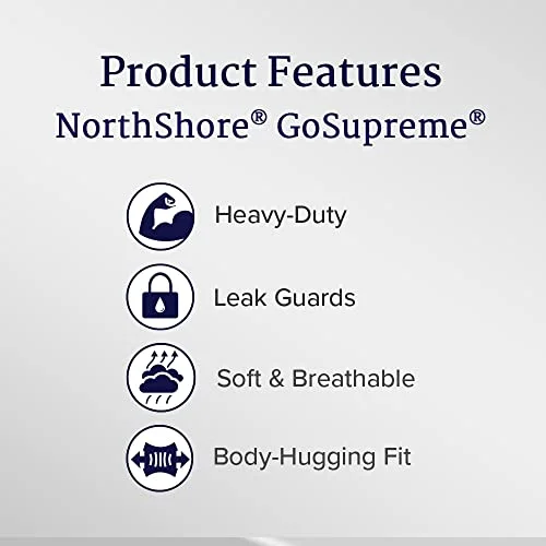 NorthShore GoSupreme Overnight Incontinence Underwear, 8-Hour Pullup Style, Medium, 56 Count Case, White, 30-40 inches, Unisex Adult Diapers