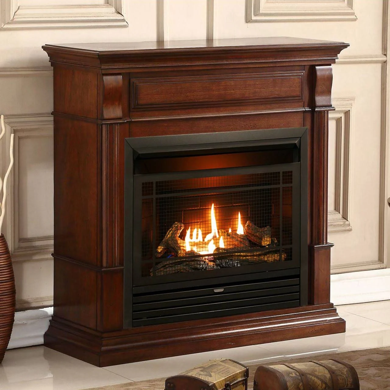 Duluth Forge Dual Fuel Ventless GAS Fireplace - 26,000 BTU, Remote Control, Auburn Cherry Finish