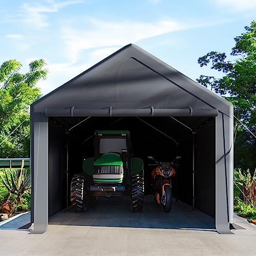 Outdoor Carport 10x20ft Heavy Duty Canopy Storage Shed,Portable Garage Party Tent,Portable Garage with Removable Sidewalls & Doors All-Season Tarp for Car,Truck,Party Grey