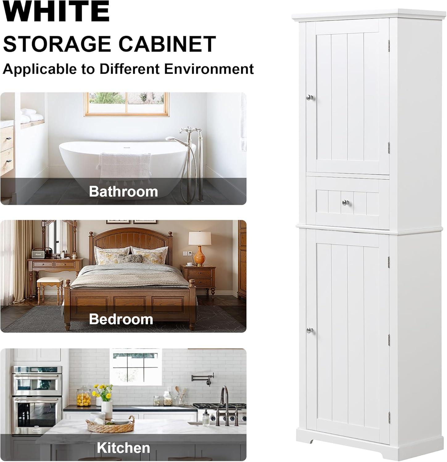DofFo 67.3“ Tall Linen Bathroom Storage Cabinet, Modern Linen Cabinet Freestanding with 2 Doors and 1 Drawer, Bathroom Organizers Storage, Shelves for Bathroom, Living Room, Anti-Tipping, White
