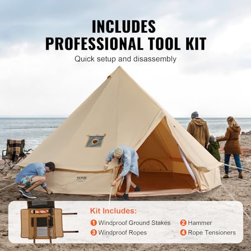 VEVOR Canvas Bell Tent, 4 Seasons 6 m/19.68 ft Yurt, for Camping with Stove Jack, Holds up to 10 People, Family Camping Outdoor Hunting Party