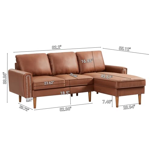 Setawix Convertible Sectional Sofa with Reversible Chaise L-Shaped Couch 3 Seat Suede Fabric Sofa with Recliner Modular Sofa Bed with Strong Wooden Leg for Living Room,Apartment,Small Spaces (Brown)