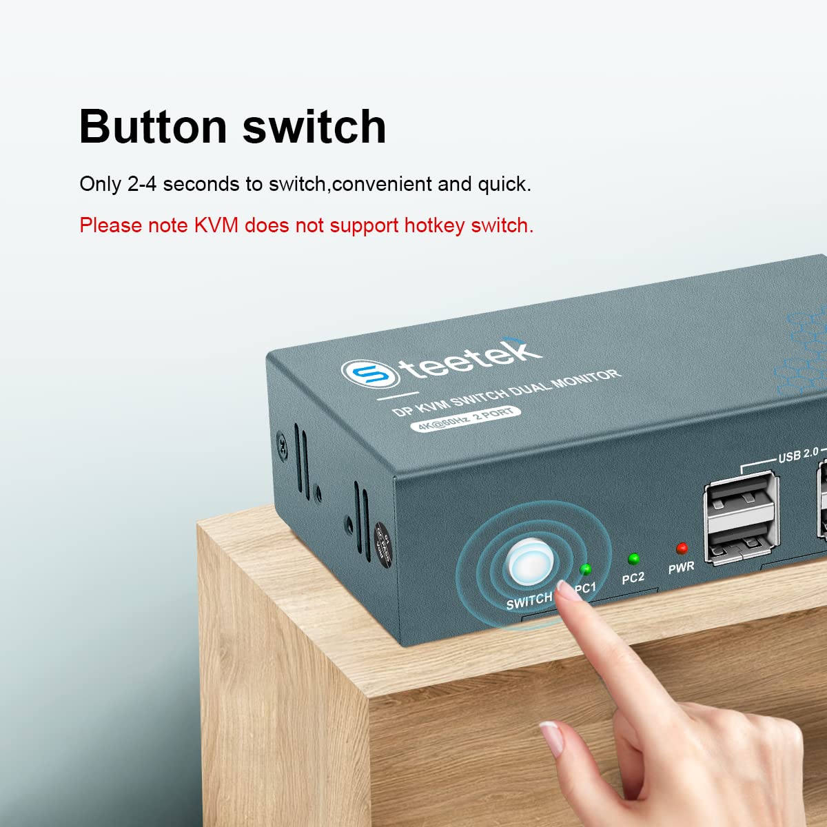 KVM Switch Dual Monitor DP 4K@60Hz Extended Display, Displayport 1.2 KVM Switch 2 in 2 Out with 4 USB 2.0 Hub, PC 2 Monitors Keyboard Mouse Switcher. Come with 4 DP Cables and 2 USB Cables