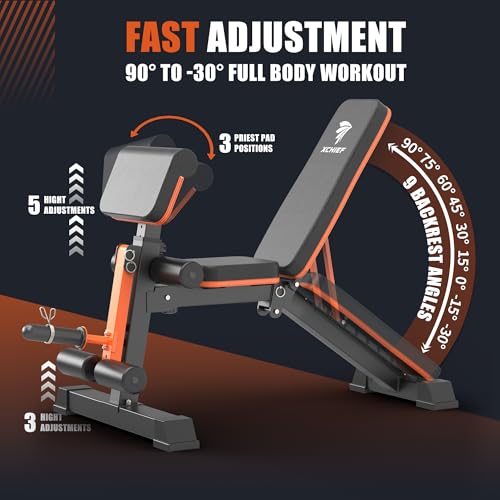 Adjustable Weight Bench - 1000LBS Heavy Duty Foldable Workout Bench Press with Leg Extension and Preacher Pad, Flat/Incline/Decline, Sit Up Bench for Full Body Strength Training at Home Gym