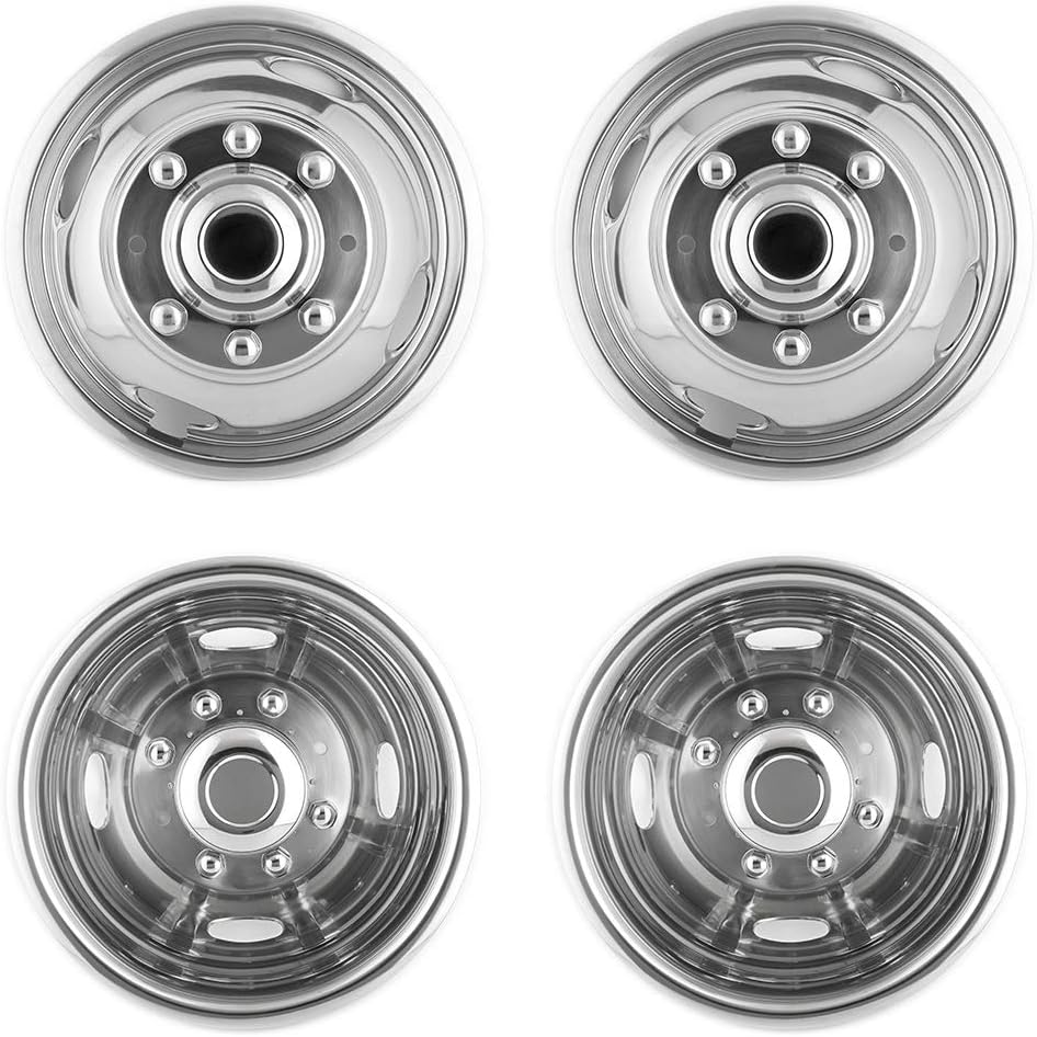 Deebior 4pcs 17inch Polished Stainless Steel Dually Wheel Simulators, Nice looking and Durable Bolt On Wheel Cover, 8 Lug 4 Hand Hole Hubcaps Fit for 2005-2021 Ford F350 with Installation Tool Kit A8P