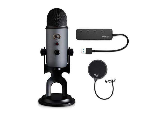 Blue Yeti Slate USB Mic with Knox Gear USB Hub and Knox Pop Filter