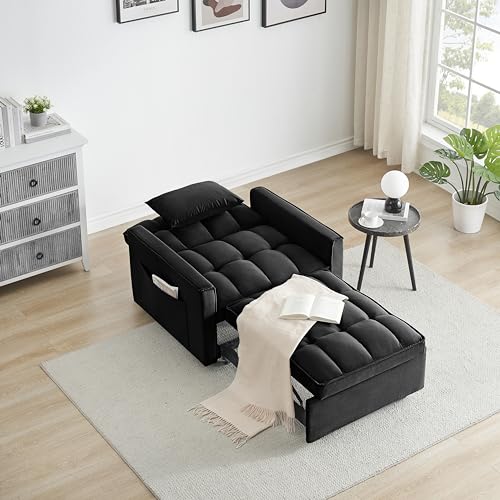Sleeper Single Recliner, Sofa Bed Chair 3 in 1 Convertible, Suitable for Small Spaces with Adjustable Back, for Living Room Furniture Sets, Bedroom, White
