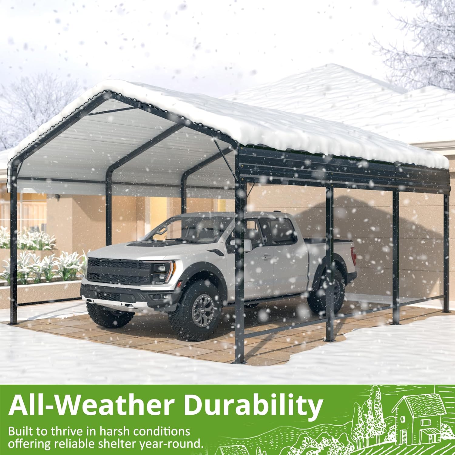 10x15 Metal Carport Carports with Enhanced Base Heavy Duty Garage Outdoor Galvanized Car Shelter for Car, Boats and Truck