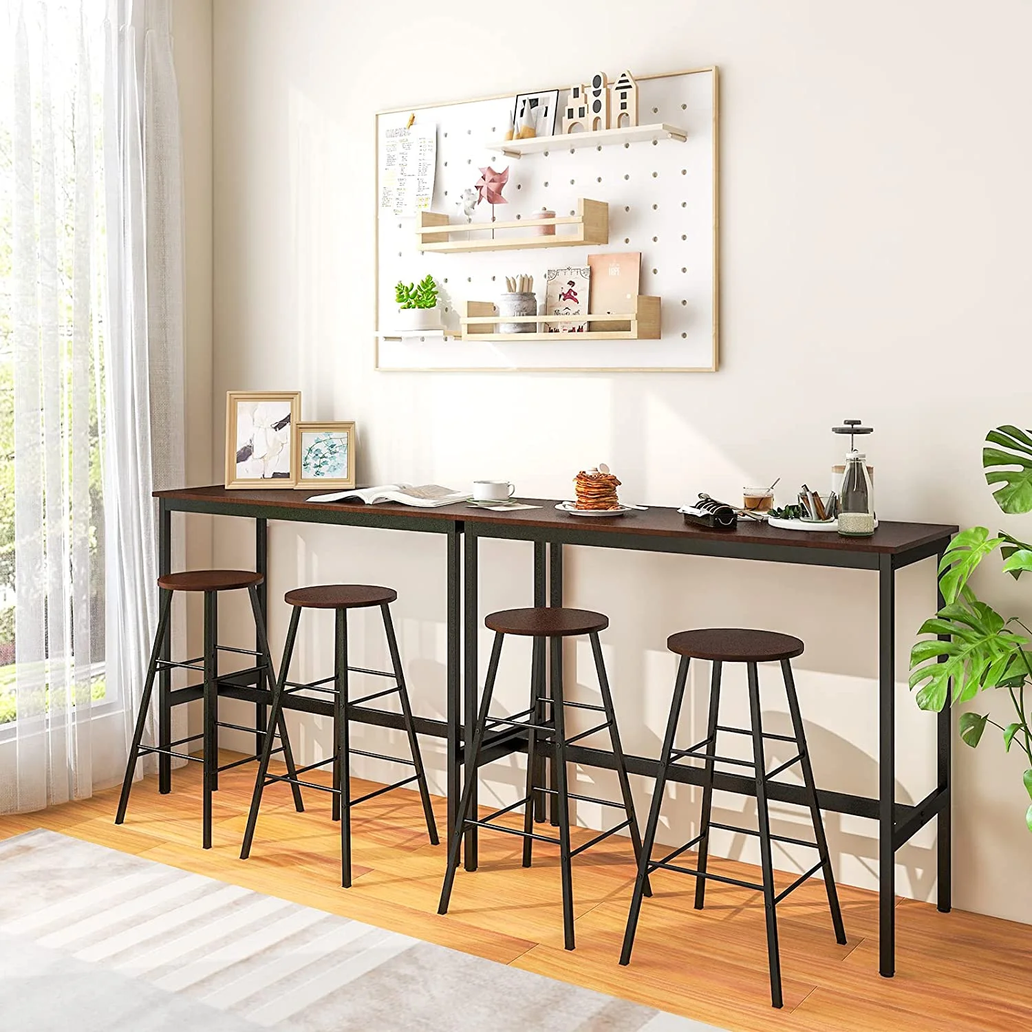 TJUNBOLIFE 3-Piece  Table Set - 36" H Counter Height Table w/ 2 Round Stools  Space Saving Design  Kitchen Breakfast Dining Table Set for Living Room  Dining Room  Pub  Bistro (Black