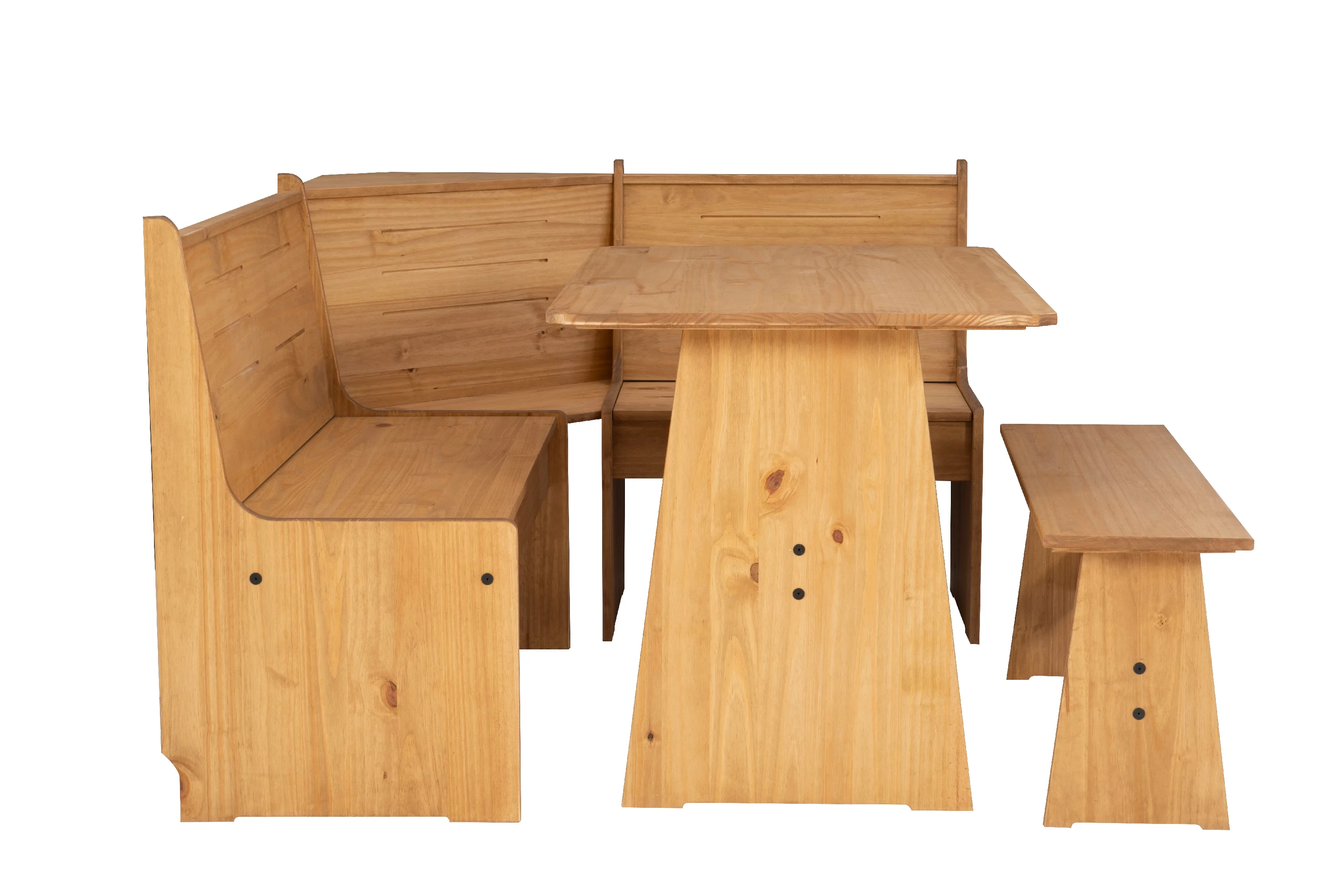 Linon Wickford Corner Dining Breakfast Nook Set with Storage, Table, and Bench, Seats 5-6, Natural Finish