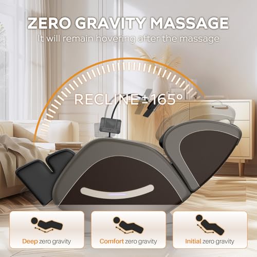 Massage Chair Full Body, Zero Gravity Massage Chair with Auto Modes, Airbag Massage, 6 Fix Point Rollers, Foot Massage, Heating, Touch Screen Controller, Gray Home Relaxation Recliner with Massage
