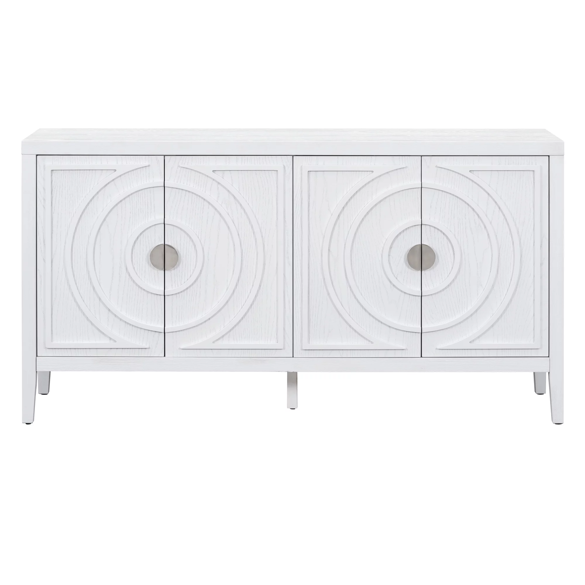 Accent Cabinet with 4 Doors, Wooden Buffet Sideboard with Adjustable Shelves, Modern Console Table, Storage Accent Cabinet for Kitchen Living Room Entryway Hallway, 60"L x 15.9"W x 32.1"H, White
