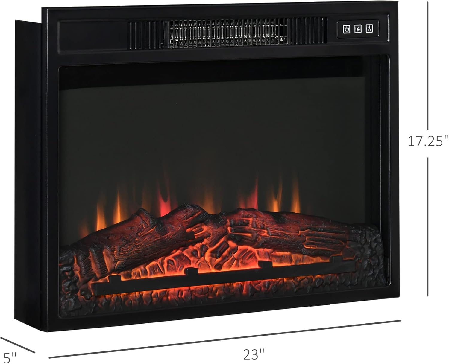 HOMCOM 23" Electric Fireplace Insert for Wooden Cabinet or Mantle Frame, Recessed Fireplace Heater with Realistic Log Flames, and Adjustable Brightness, 1400W, Black