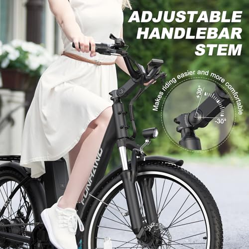 Electric Bike for Adults, 26" 1000W Peak City Cruiser Ebike, 21.7MPH 50 Miles Commuter Electric Bicycle with 48V 374.4WH Removable Li-ion Battery, Adjustable Stem, Rear Rack, Fenders, 7-Speed