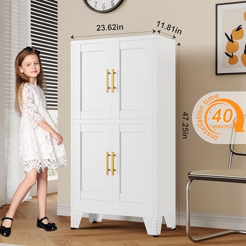 75.2" Tall Metal Pantry Cabinet, Storage Cabinets with 4 Door and 4 Adjustable Shelves, Black Kitchen Pantry Storage Cabinet, Freestanding Cupboard for Kitchen Dining Room Living Room Bathroom