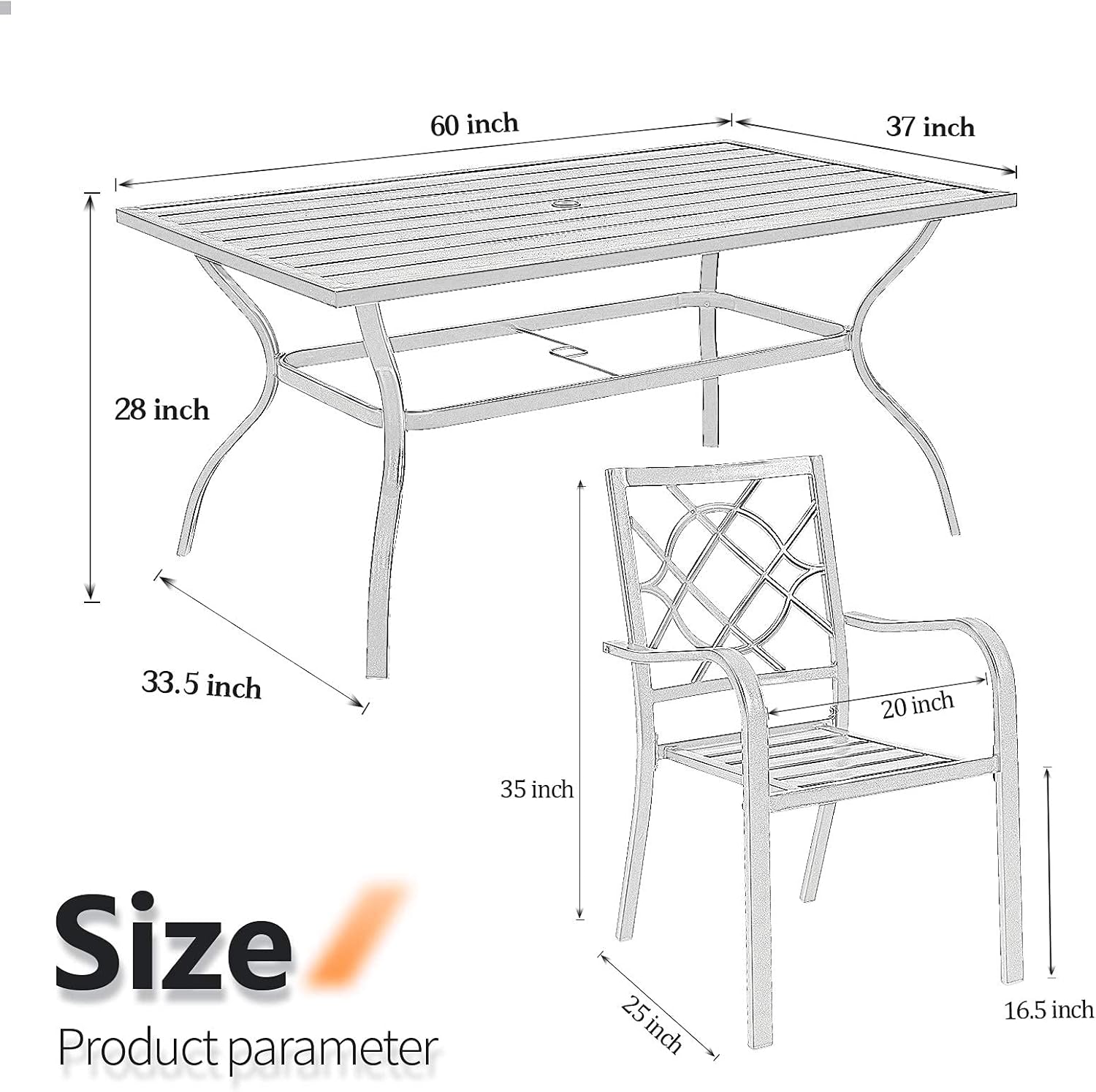 SUNCROWN 5-Piece Outdoor Wrought Iron Chairs and Table Patio Dining Furniture Set - 4 Stackable Metal Chairs and 1 Square Steel Slat Bistro Table with 1.57" Umbrella Hole for Backyard Garden Deck