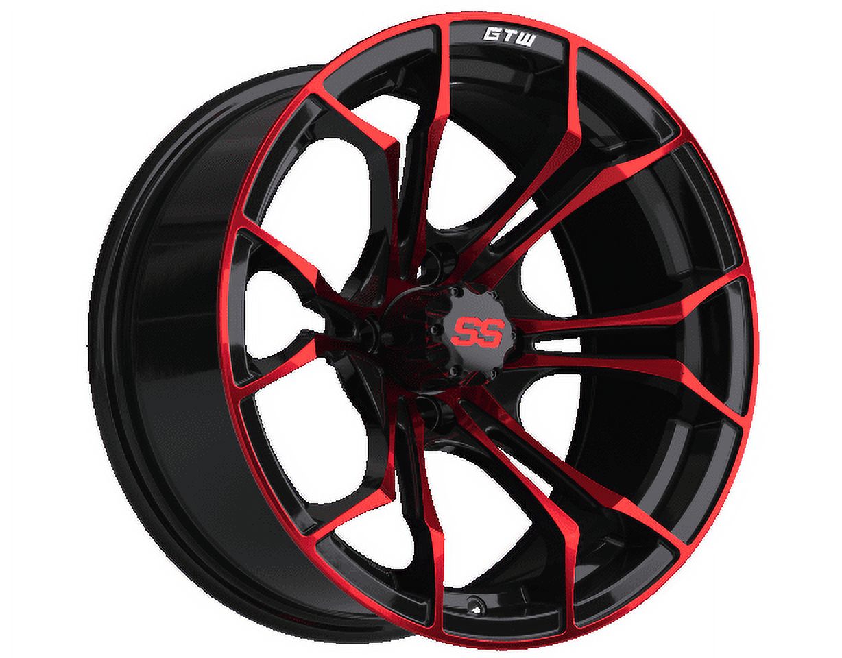 GTW Spyder 15 inch Black and Red Golf Cart Wheel | 3:4 Offset | 4x4 (101.6mm) Bolt Pattern