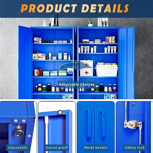 Yizosh Metal Garage Storage Cabinet with 2 Doors and 5 Adjustable Shelves - 71" Steel Lockable File Cabinet,Locking Tool Cabinets for Office,Home,Garage,Gym,School (Gray White)