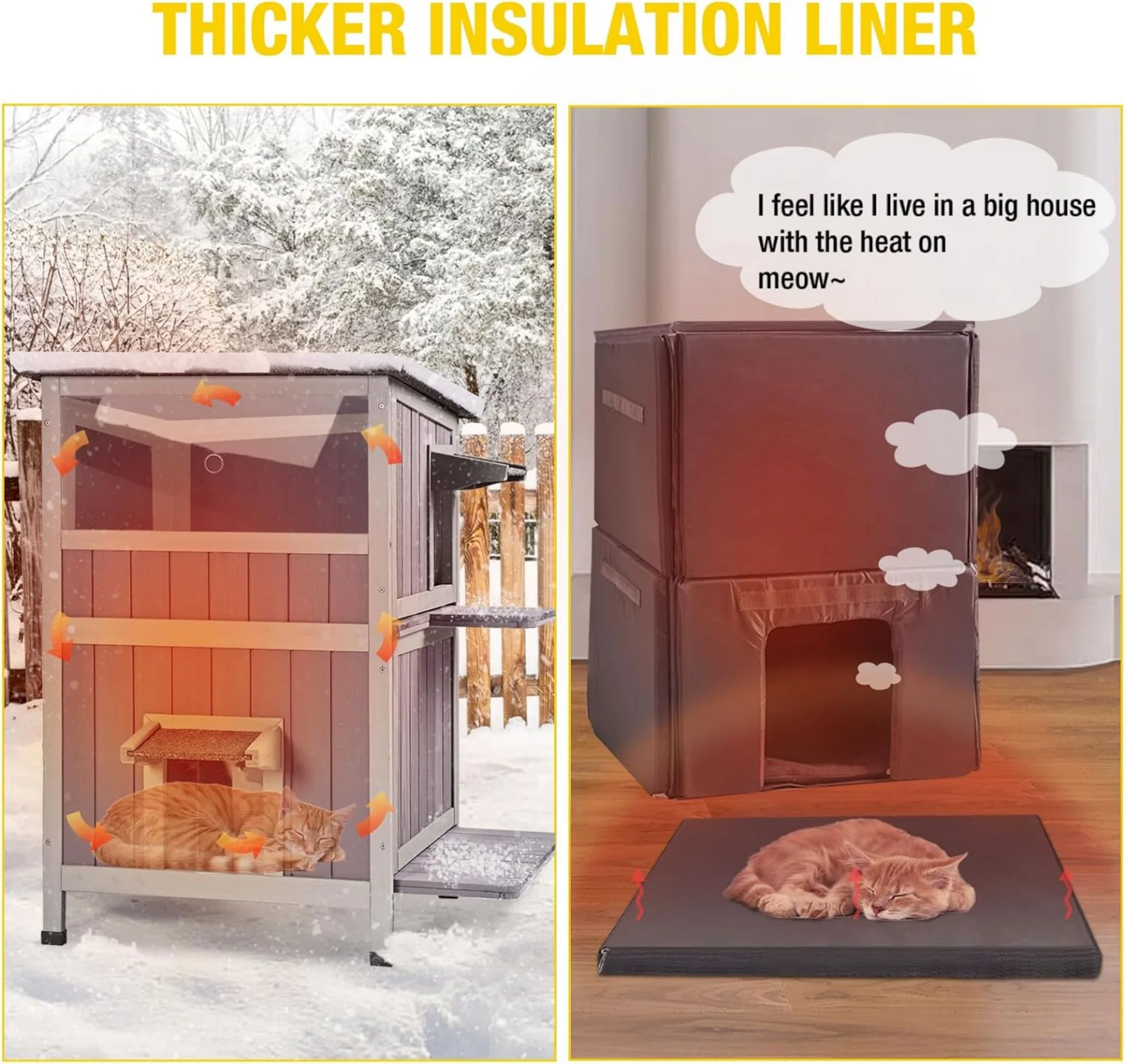 Morgete Insulated Cat House Outdoor, Feral Cat Shelter for Winter Weatherproof with Insulated Liner