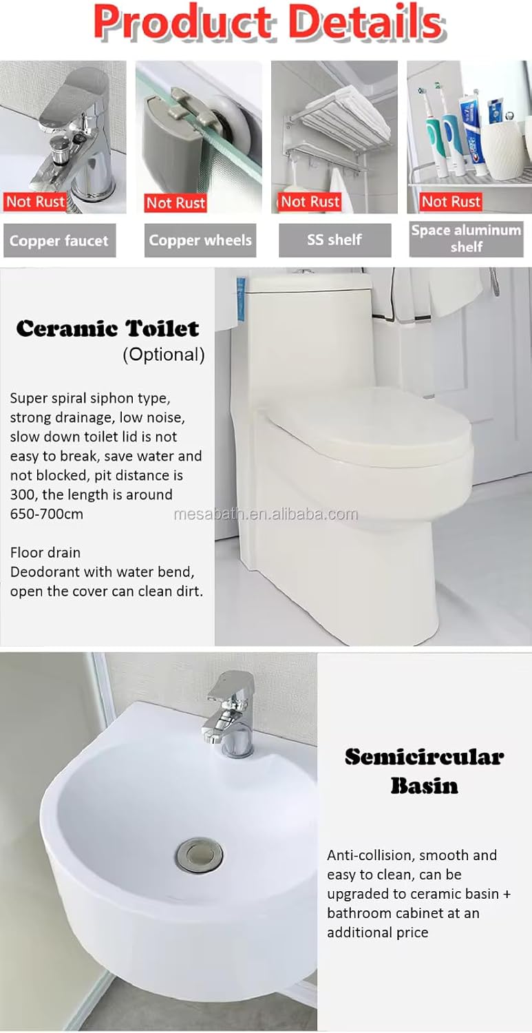 Luxury Multi-Function Prefab Bathroom Unit - Ready Toilet Shower Cubicle Set, High-End Design for Convenience and Style, Ideal for Modern Living Spaces, Easy Installation