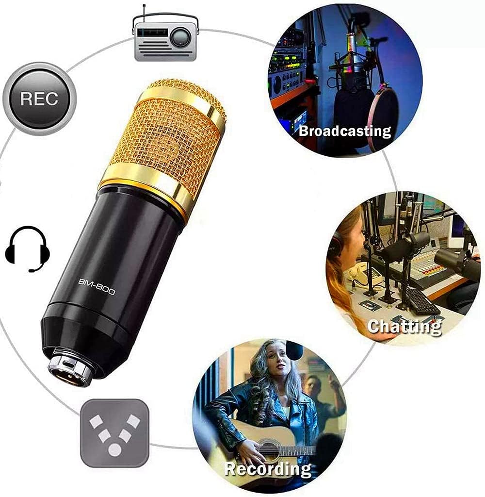 Podcast Equipment Bundle, BM-800 Podcast Microphone bundle with v8 Sound Card, Condenser Studio Microphonefor Laptop Computer Vlog Living Broadcast Live Streaming YouTube TikTok Pack of 2