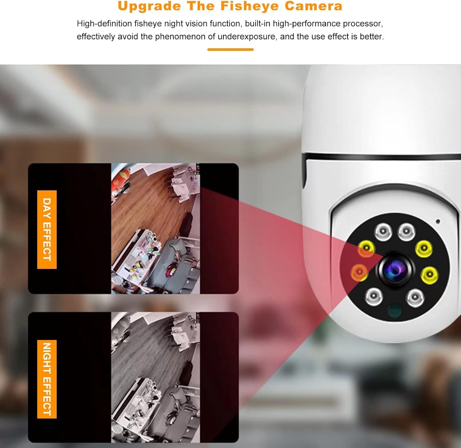 Light Bulb Camera, 360 Degree Panoramic Wireless Security IP Camera, HD 1080P WiFi Camera, with Night Vision IR Motion Detection Night Vision Two-Way Communication, for Baby/Elder/Pet Pack of 2