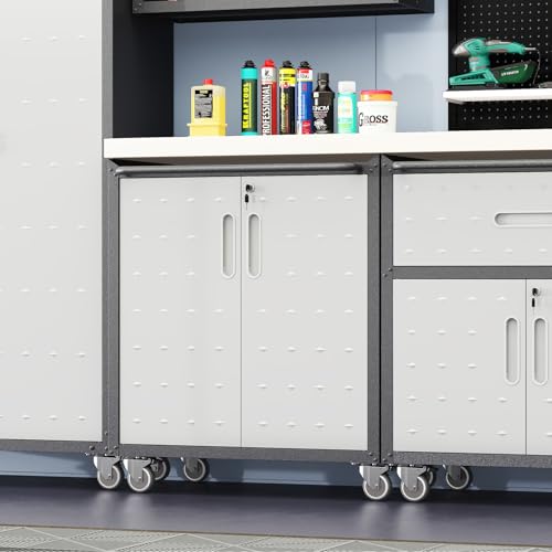 Garage Storage Cabinet Wall Cabinet with 2 Doors,Lockable Tool Cabinets Wall Mounted with Adjustale Shelves,Heavy Duty Steel Hanging Cabinets for Warehouse Kitchen Laundry,Assembly Required