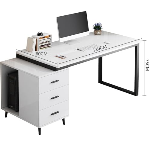 Expandable Desk with Storage Drawer, Modern Home Office Desk Student Study Table & Cpmputer Workstations(100x60x75cm, White)