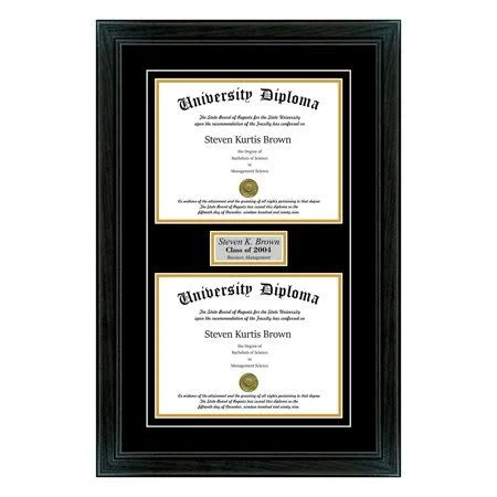 Perfect Cases and Frames Personalized Double Diploma Frame with Double Matting for 14x22 x 11x22 Tall Diploma with Black 1.5x22