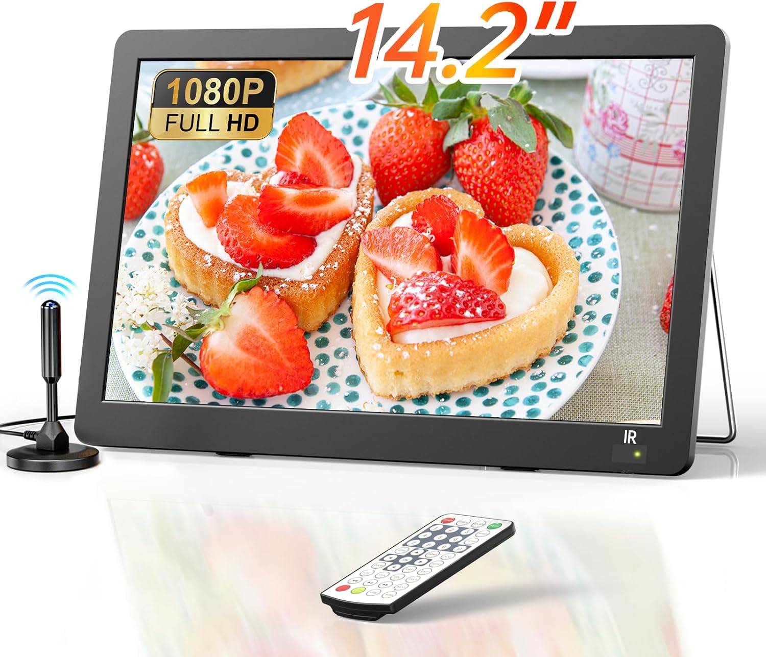Desobry 14.2" Small TV, Portable TV with Antenna, Mini TV LCD Monitor 1080P with Digital ATSC Tuner, Battery Operated TV for Camping Travel Kitchen, Support HDMI, AV, USB Input, Remote Control
