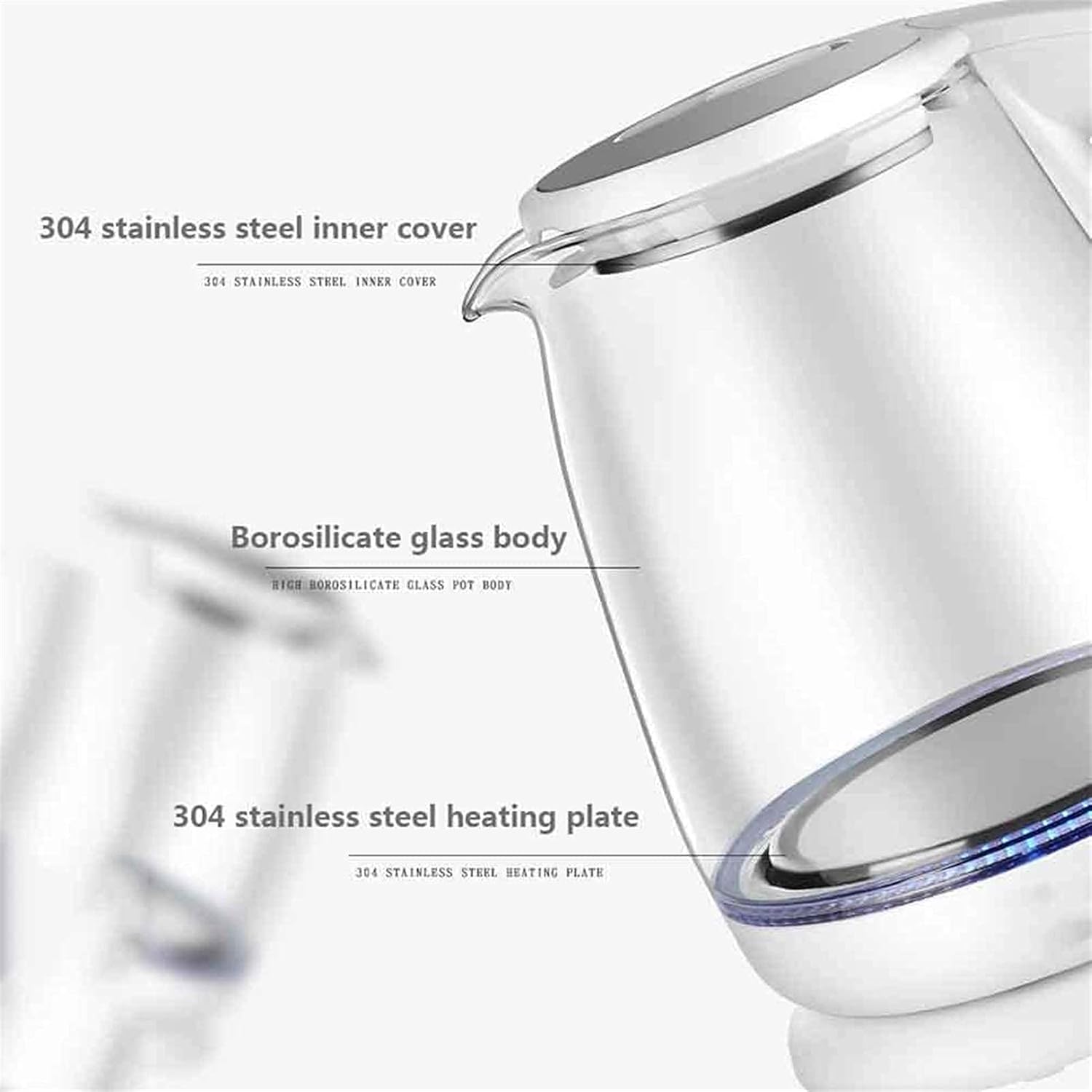 Kettles, Glass Kettles for Boiliwater Tea Pot 1.8L Fast Boil Water Kettle with Illuminated Led, Auto-Off & Boil-Dry Protection - for Hot Water Tea & Coffee Maker