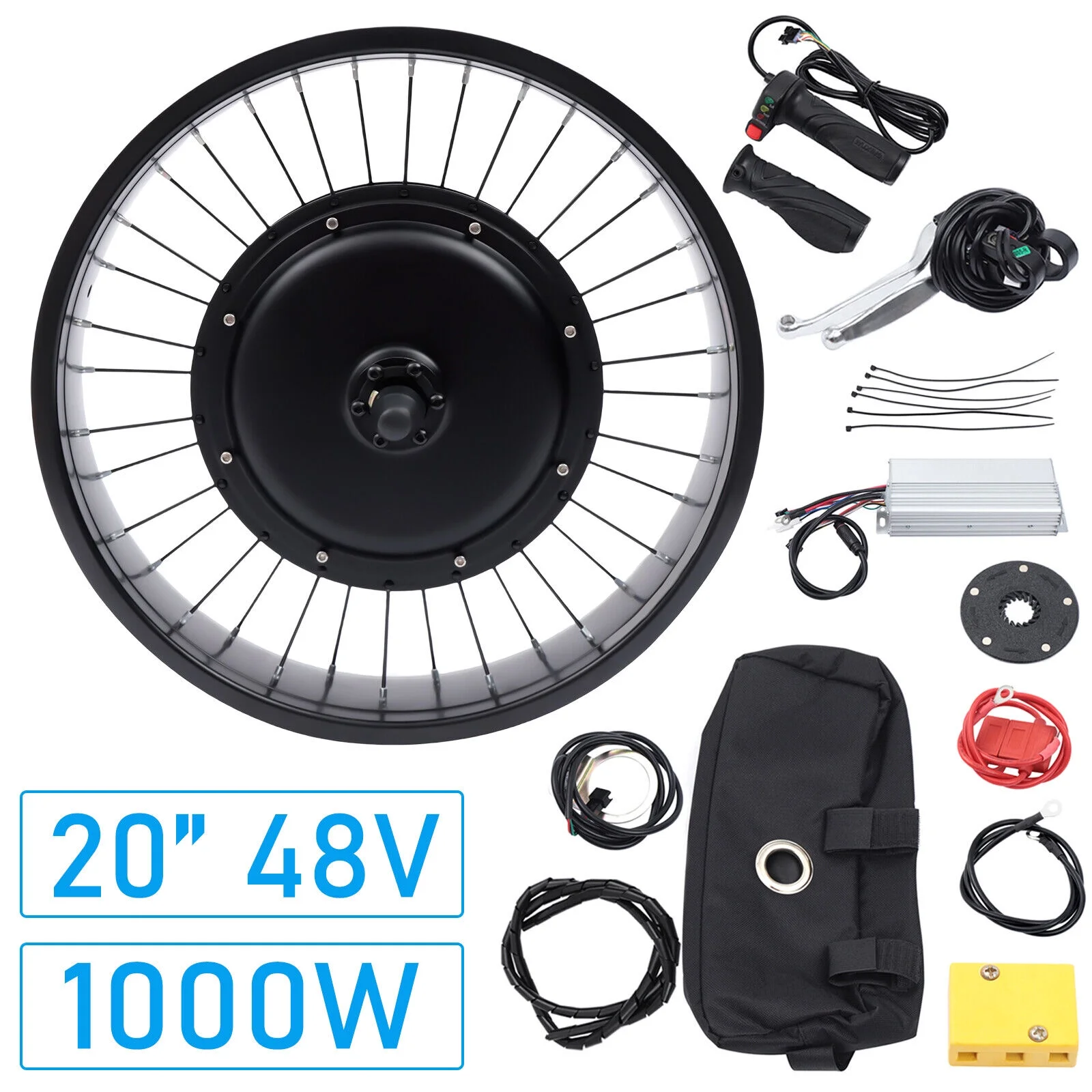 20" Electric E-Bike Front Wheel Bicycle Motor Conversion Kit Fat Tire 1000W 48V,  Electric Bicycle Fat Tire, Tyre Front Bicycle Hub Motor Wheel