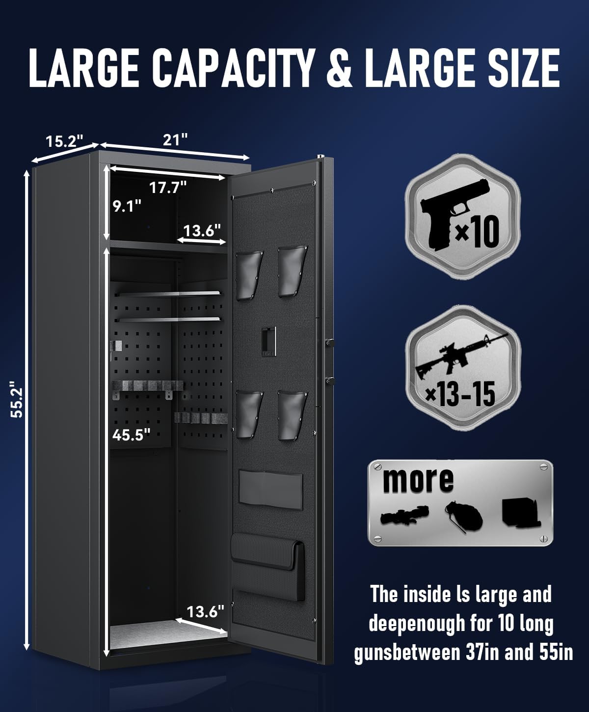 13-15 Rifle Gun Safe,Biometric Gun Safes for Home Rifles and Pistols, Large Unassembled Rifle Safe with 3 Removable Gun Racks, Digital Gun Cabinet with 4 Pistol Pocket