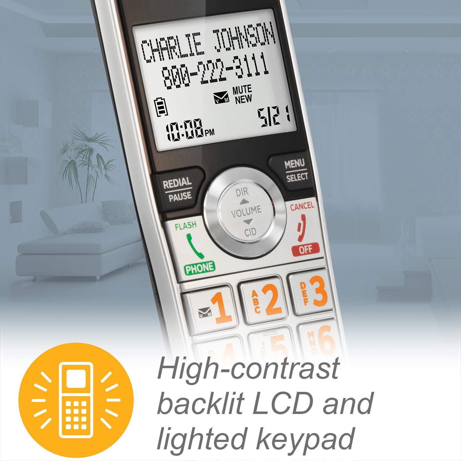 AT&T CL84107 DECT 6.0 Expandable Corded/Cordless Phone with Smart Call Blocker, Black/Silver with 1 Handset