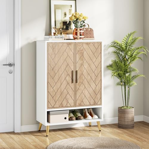 Tribesigns Shoe Cabinet with Doors, 6-Tier 24 Pairs Shoe Storage Cabinet for Entryway, Wooden Entryway Shoe Cabinet with Adjustable Shelves for Living Room, Bedroom (Brown)