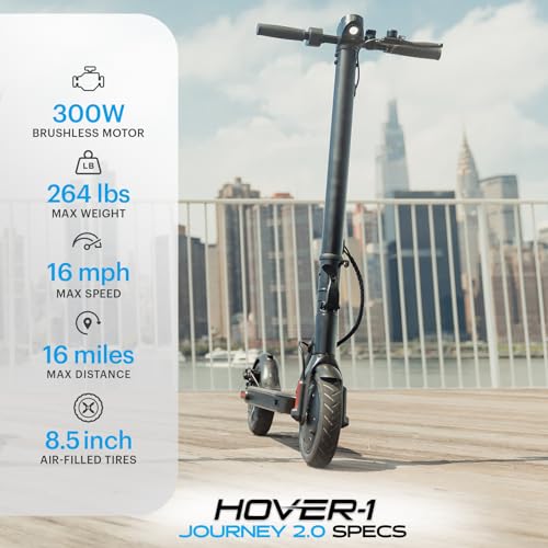 Hover-1 Journey 2.0 Foldable Electric Scooter for Adults with 300W Brushless Motor, 16 mph Max Speed, 8.5” Air-Filled Tires and 16 Mile Range Commuter Scooter for Adults and Teens